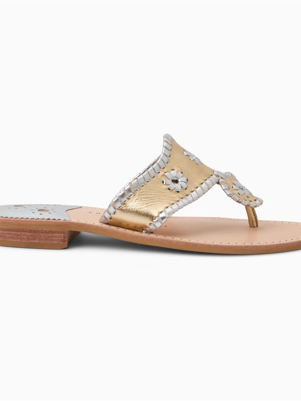 Jack Rogers Metallic Platinum Silver Leather Thong Sandals ladies 5
